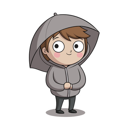 Cartoon Boy with Umbrella: Rainy Day Illustration for Children's Storyのイラスト素材