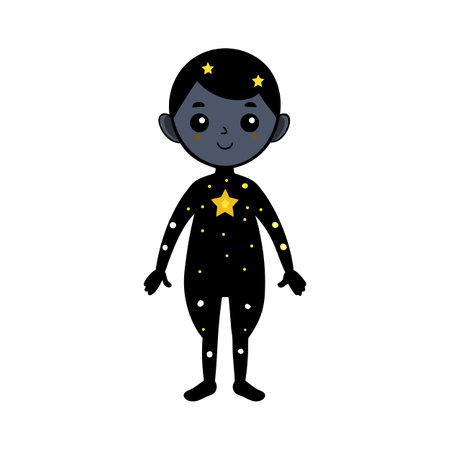 Cute Starry Night Boy Character Cartoon Illustration for Kids and Designsのイラスト素材