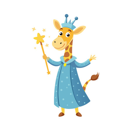 Cute Giraffe Fairy with Magic Wand, Animal Cartoon Illustration for Kidsのイラスト素材