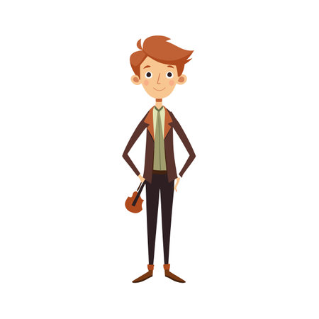 Cartoon Musician Character with Violin in Formal Outfit, Musician Vector Artのイラスト素材