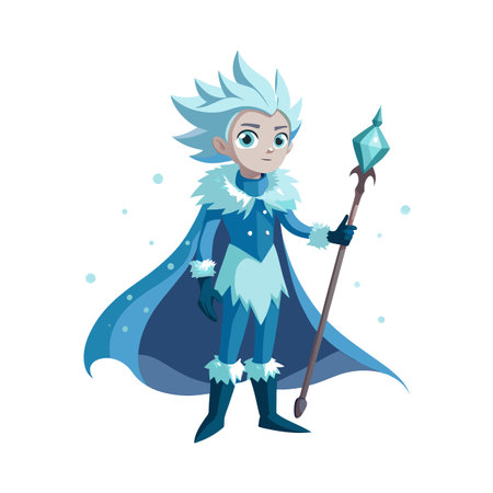 Ice Prince Character with Crystal Staff: Royalty, Winter, Magicのイラスト素材