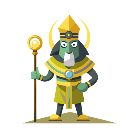 Khonsu, ancient Egyptian god of the moon, with staff illustration artのイラスト素材
