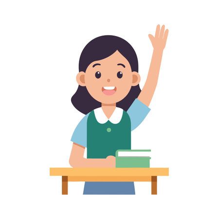 Young Student Raising Hand in Class - Back to School Illustrationのイラスト素材