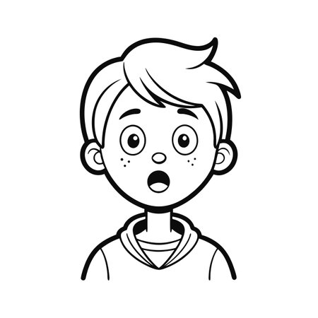 Surprised Boy Cartoon Character Outline Illustration in Black and White for Coloring Booksのイラスト素材