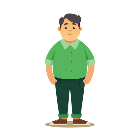 Cartoon Character in Green Shirt and Dark Pants, Casual Illustrationのイラスト素材