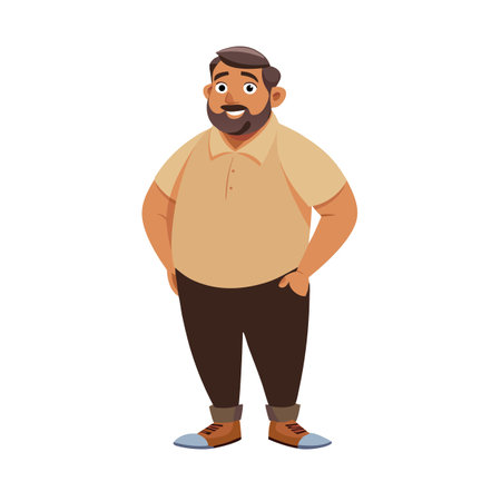 Cartoon Illustration of a Friendly Man with Brown Hair and Beardのイラスト素材