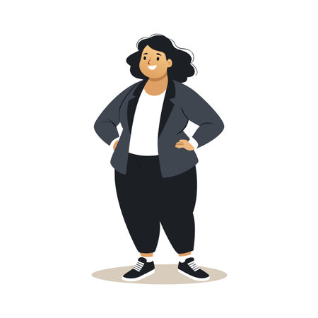 Confident plus-size woman in business casual attire smiling isolated vector illustrationのイラスト素材