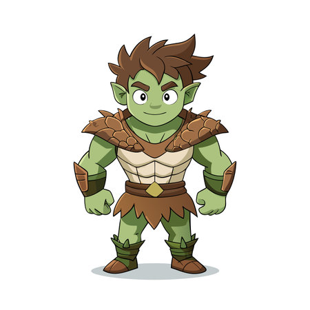 Cartoon Green Goblin Character in Fantasy Armor Isolated on White Backgroundのイラスト素材