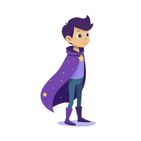 Cartoon Boy in Starry Cape: Imagination, Costume, and Childhood Magicのイラスト素材