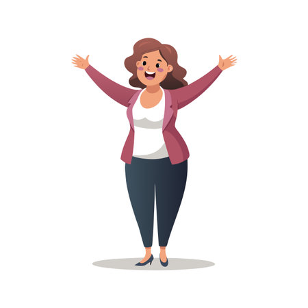 Happy Businesswoman with Arms Raised, Celebrating Success in a Vector Illustrationのイラスト素材