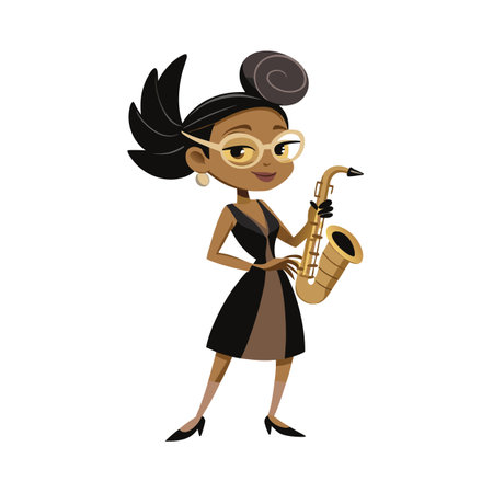 Stylish Cartoon Woman Holding a Saxophone, Ready to Play Jazz Musicのイラスト素材