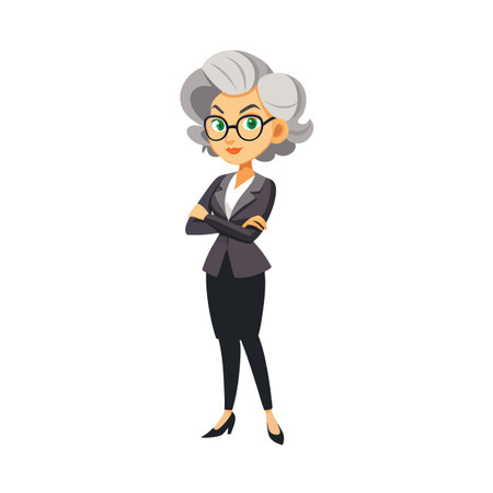 Professional Woman with Gray Hair in Business Suit with Arms Crossedのイラスト素材