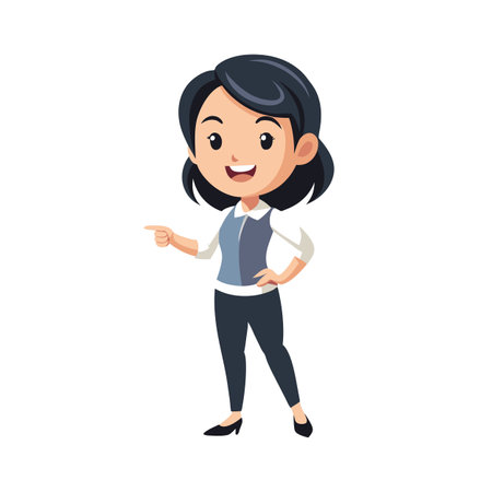 Cartoon Woman Pointing: Businesswoman, Presentation, and Explaining Concept Illustrationのイラスト素材