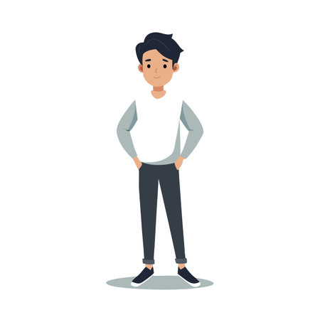 Confident Young Man Standing with Hands in Pockets, Vector Illustrationのイラスト素材