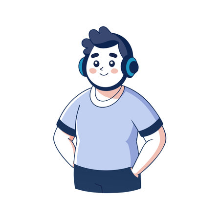 Cartoon Character with Headphones: Music, Technology, and Modern Lifestyle Illustrationのイラスト素材
