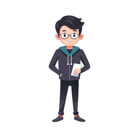 Cartoon Young Man Holding a Note - Character Design Illustration
