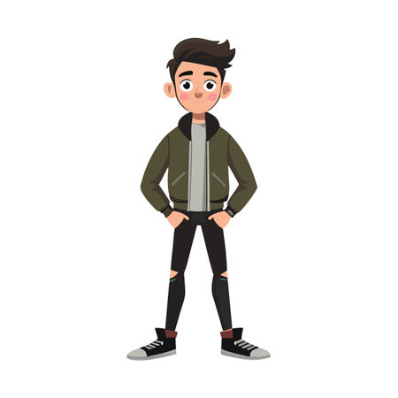 Trendy Young Man Cartoon Character in Stylish Outfit Standing Posing