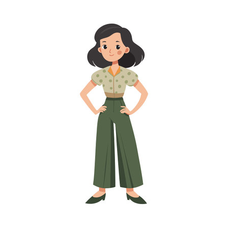 Confident Cartoon Woman: Retro Style, Character Design, Fashion Illustration