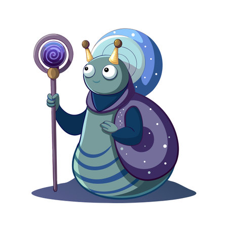 Cartoon Wizard Snail with Staff: Illustration for Children's Book or Gameのイラスト素材