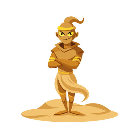 Cartoon Sand Guardian Character Illustration on a Desert Terrain Isolatedのイラスト素材
