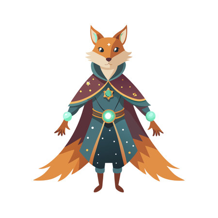 Cartoon Fox Wizard Character with Robe and Cape Standing Isolatedのイラスト素材