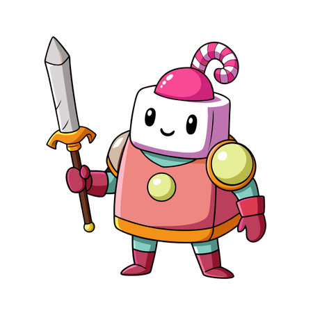 Cartoon Marshmallow Knight with Sword Character Design Illustration for Gamesのイラスト素材
