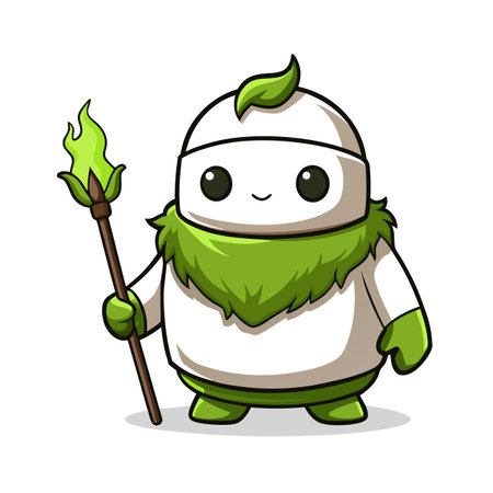 Cute Cartoon Character with Green Fire Torch Illustration, Vector Designのイラスト素材