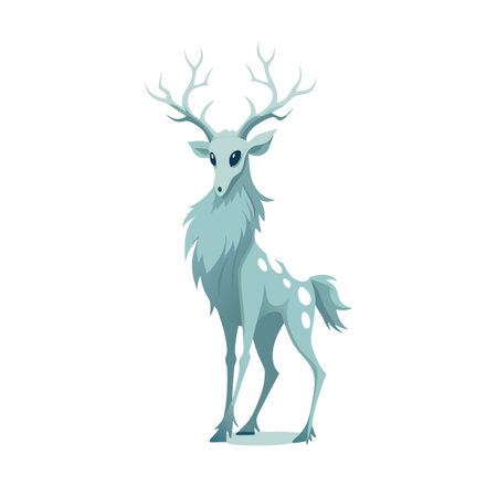 Cartoon Light Blue Deer with White Spots and Antlers Vector Illustrationのイラスト素材