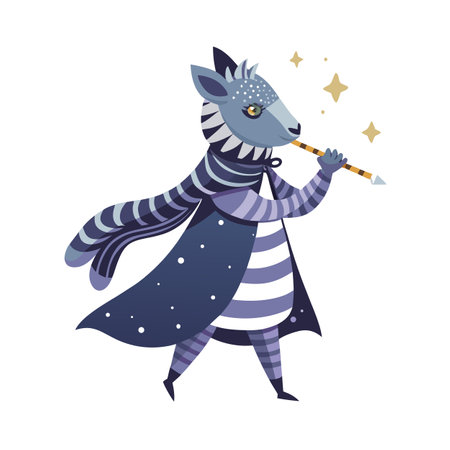 Fantasy Character with Flute Generating Stars, Illustration for Children's Booksのイラスト素材