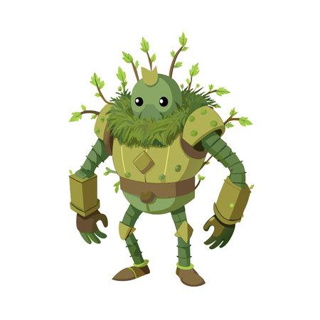 Fantasy Tree Robot Character with Green and Brown Coloring Isolated on White Backgroundのイラスト素材