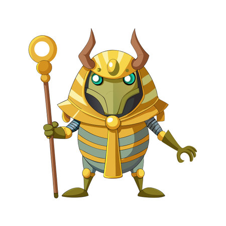 Cartoon Egyptian God Character Standing with Staff Isolated on White Backgroundのイラスト素材