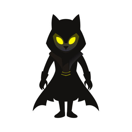 Cartoon Black Cat Character with Glowing Eyes in a Cloak Costumeのイラスト素材