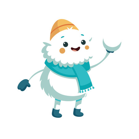 Cute Winter Creature with Scarf and Hat on Isolated White Backgroundのイラスト素材