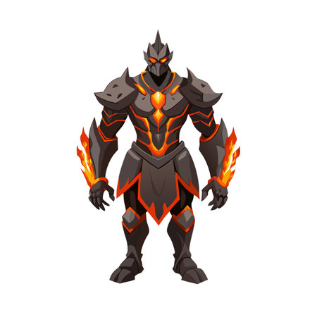 Magma Knight: A powerful, fiery warrior character concept with glowing orange details.のイラスト素材