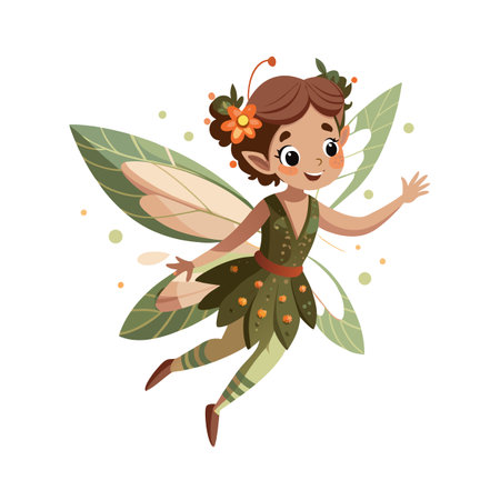 Cute Flower Fairy Flying with Wings Illustration for Children's Booksのイラスト素材