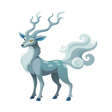 Majestic Fantasy Deer with Cloud Tail, Whimsical Blue and White Artのイラスト素材