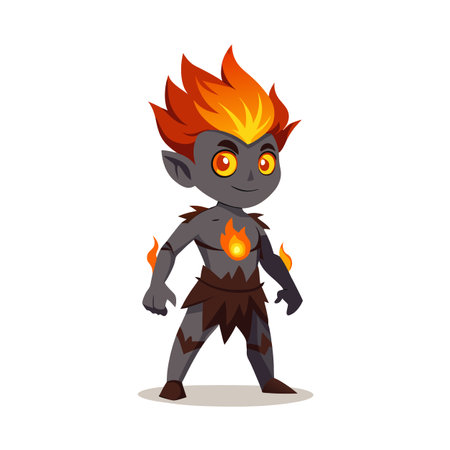 Cartoon Fire Elemental Character with Flames, Dark Skin and Glowing Eyesのイラスト素材