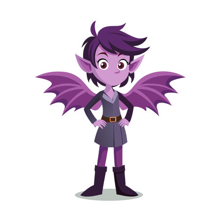 Cute Cartoon Gargoyle Girl Character Standing Confidently with Wingsのイラスト素材