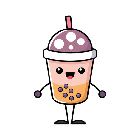 Cute Boba Tea Character Illustration for Beverage and Food Designsのイラスト素材