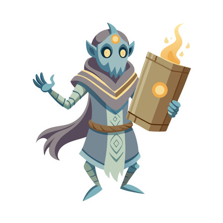 Mystic Creature with Fire Scroll: Fantasy Character Vector Illustrationのイラスト素材