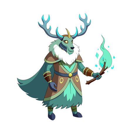 Forest Guardian with Magical Torch - Fantasy Creature Illustration for Games and Storiesのイラスト素材