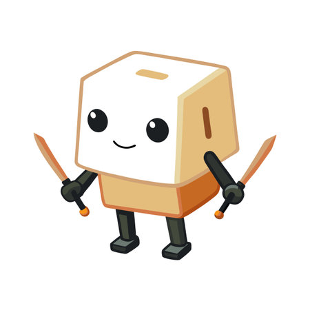 Cute Cube Character Holding Swords - Mascot, Gaming, Illustration, Designのイラスト素材