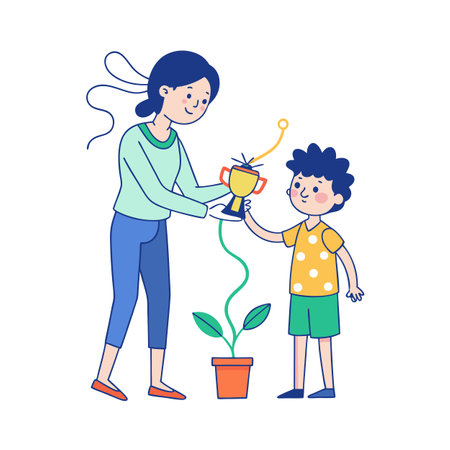Illustration of Mother and Son Sharing Achievement: Symbolism of Growth and Successのイラスト素材