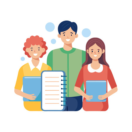 Diverse Students Team with Notebooks and Books, Education and Learning Conceptのイラスト素材