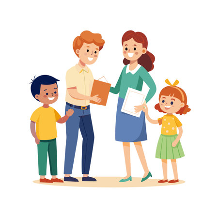 Teacher Meeting with Parents and Students, Parent Teacher Conference Illustrationのイラスト素材