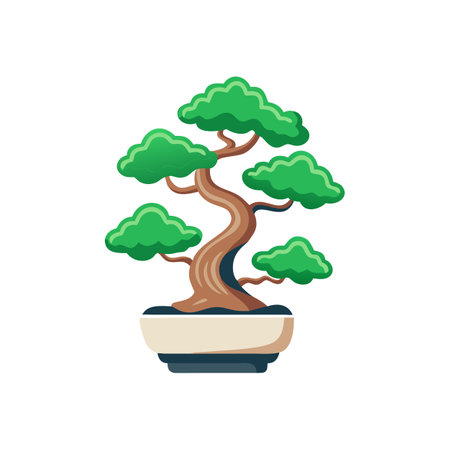 Stylized Bonsai Tree in Pot: Japanese Art, Zen Garden Elementのイラスト素材