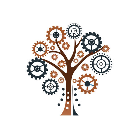 Mechanical Tree with Gears: Innovation, Technology, and Growth Conceptual Illustrationのイラスト素材