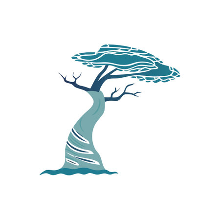 Stylized Teal Tree Illustration with Unique Trunk and Foliageのイラスト素材