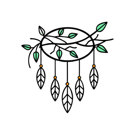 Minimalist Dreamcatcher with Leaves and Branches Line Art Illustration Designのイラスト素材