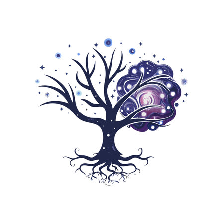 Cosmic Tree of Life with Galaxy Leaves and Stars, Abstract Artのイラスト素材
